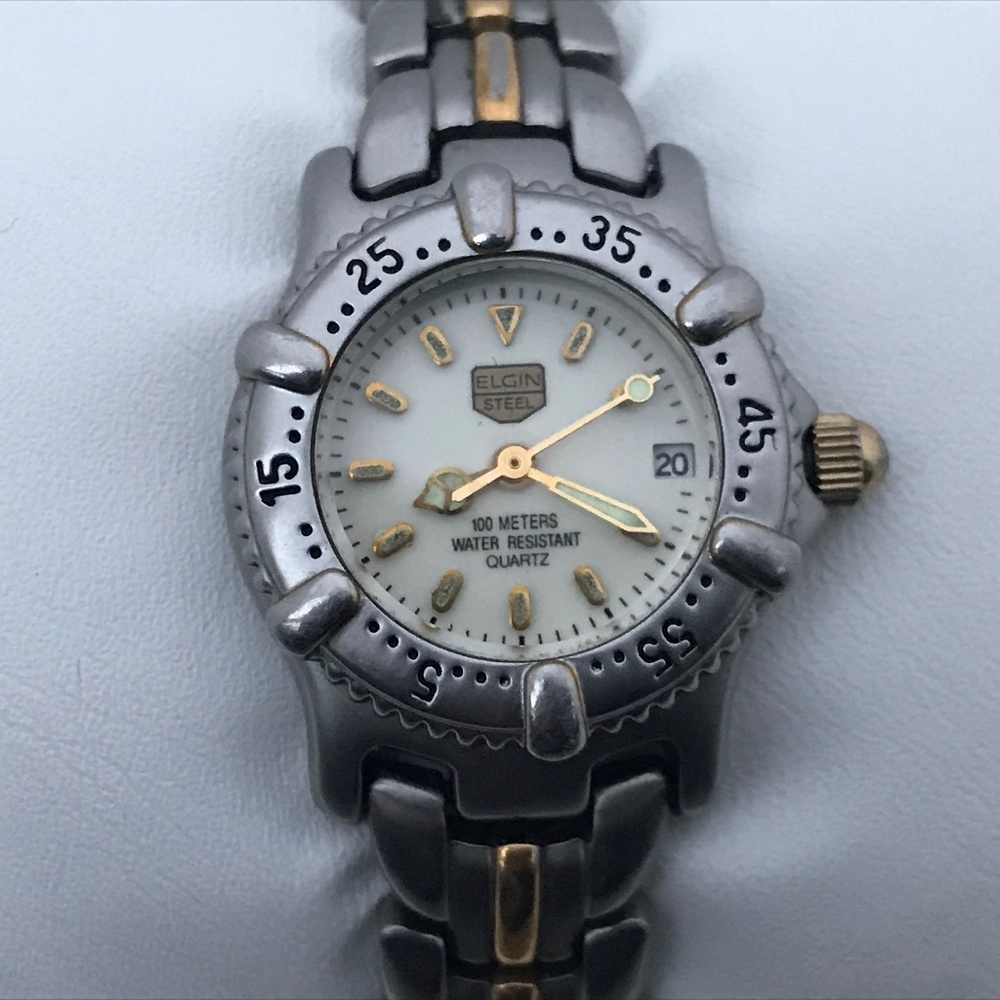 Elgin Steel Women Watch Gold Silver Tone w/ Date - Picture 8 of 8